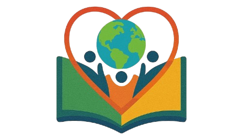 Logo ABRACE, um livro aberto com pessoas formando um coração segurando o planeta